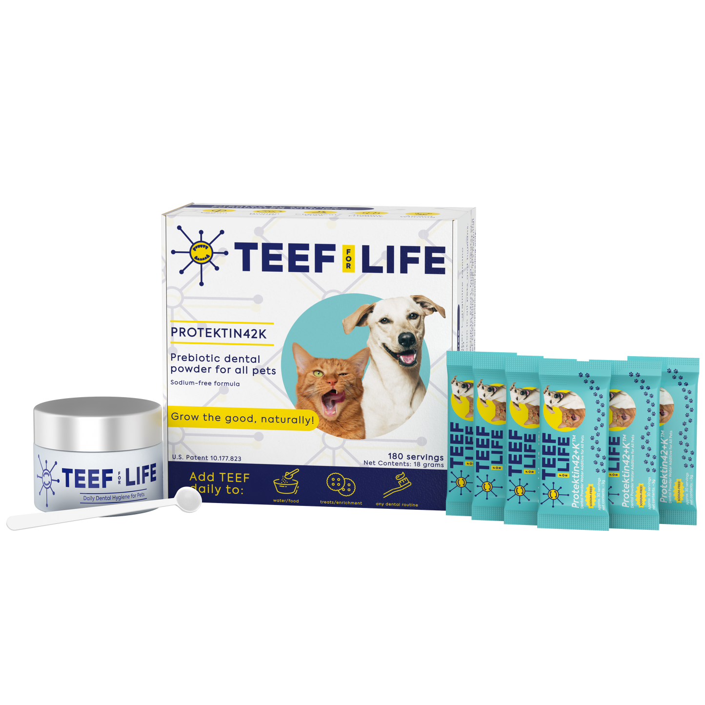 TEEF for Life - Protektin42K - Kit: Prebiotic Dental Powder for ALL pets (Sodium-free)