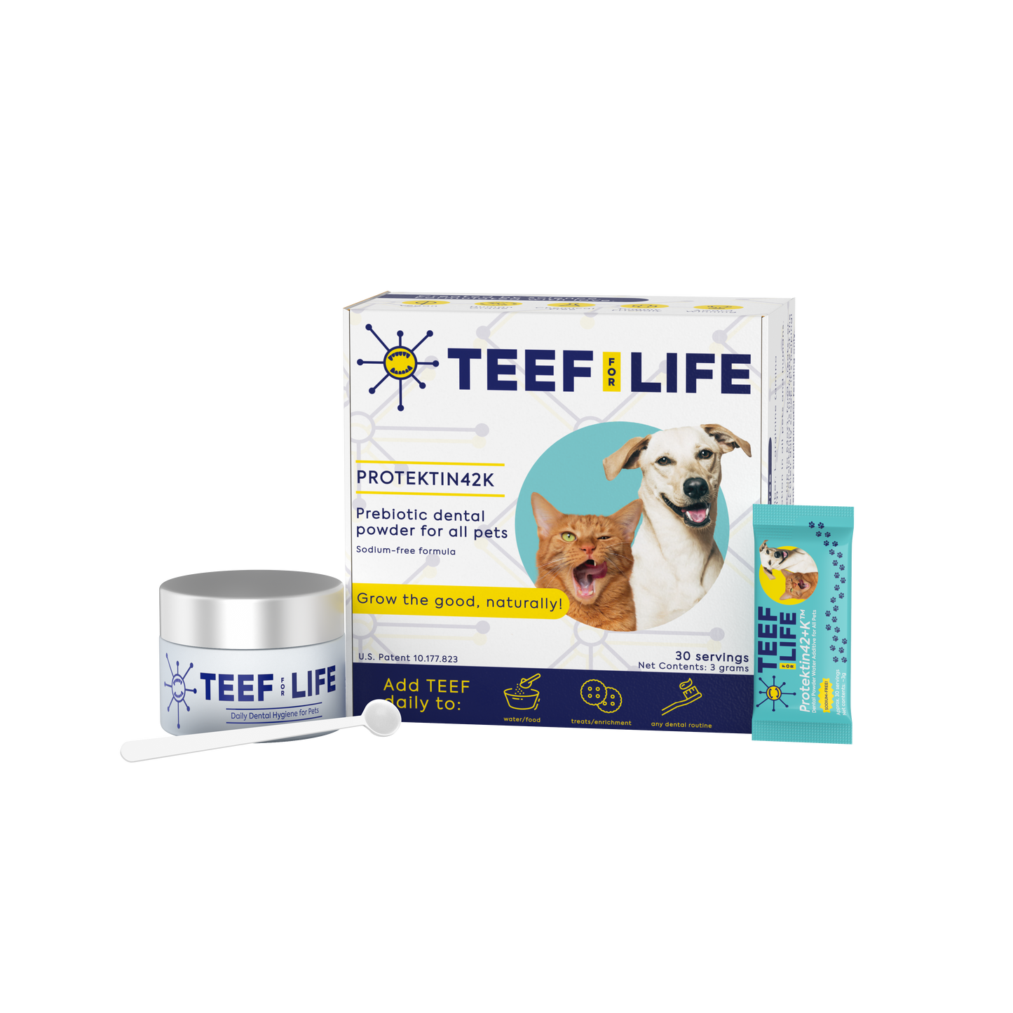 TEEF for Life - Protektin42K - Kit: Prebiotic Dental Powder for ALL pets (Sodium-free)