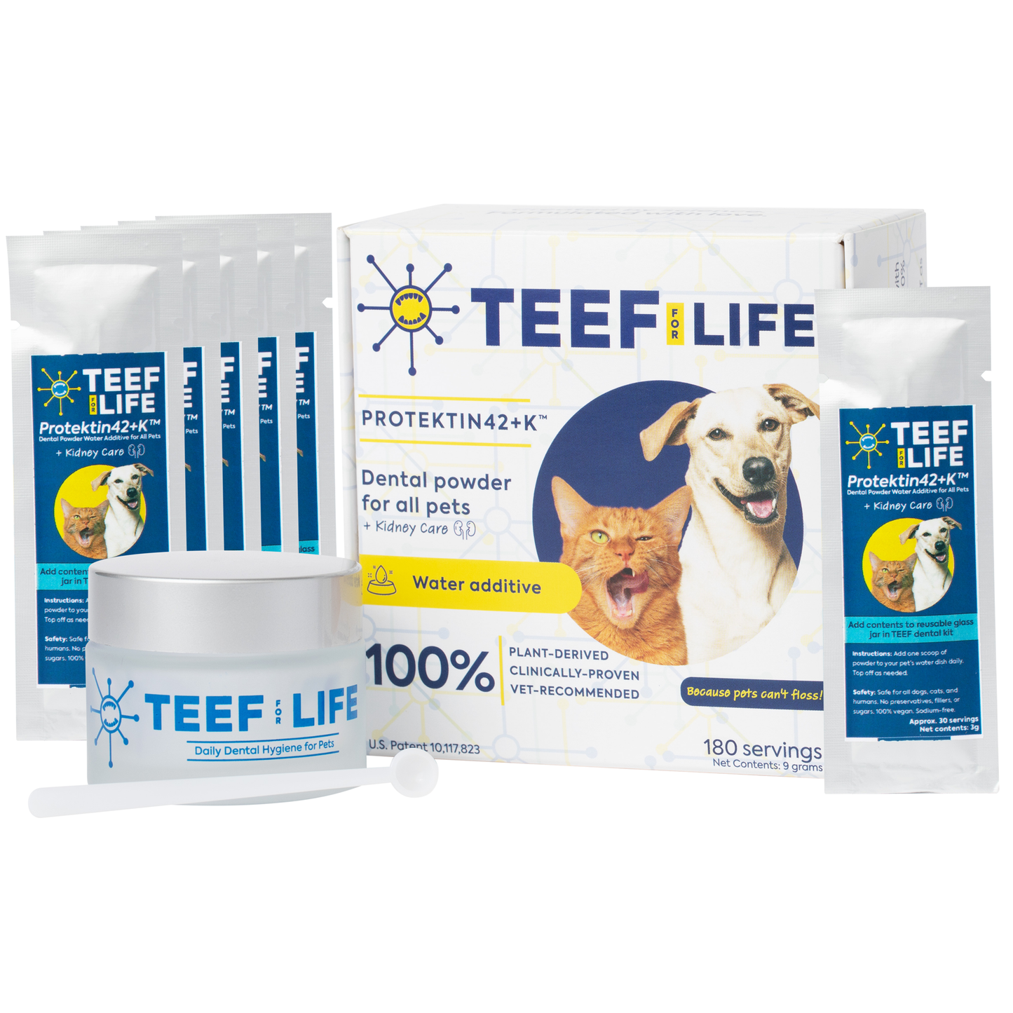 Teef for Life - Protektin42+K - Dental Kit: Powder Water Additive for All Pets + Kidney Care 30 Servings (1 Powder Packet)