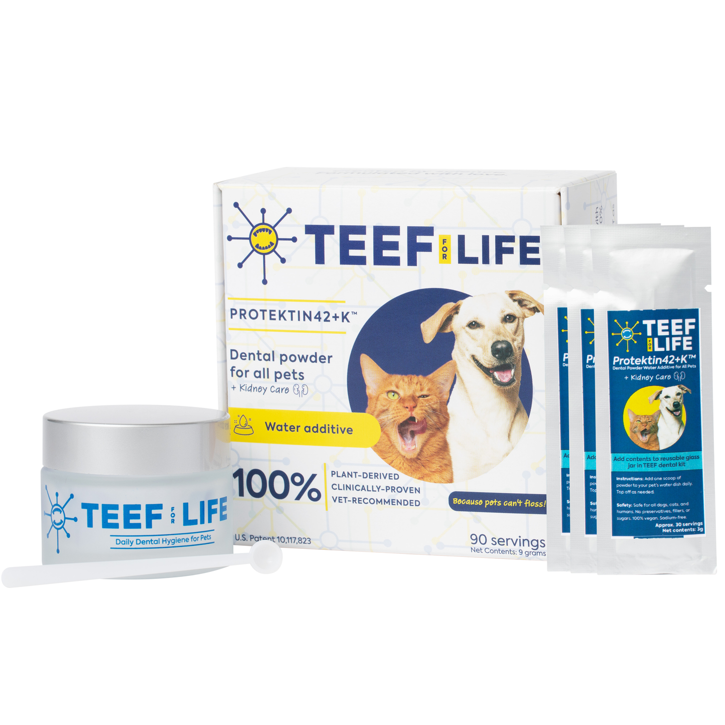 TEEF for Life - Protektin42+K™ - Dental Kit: Powder water additive for ALL pets + Kidney care