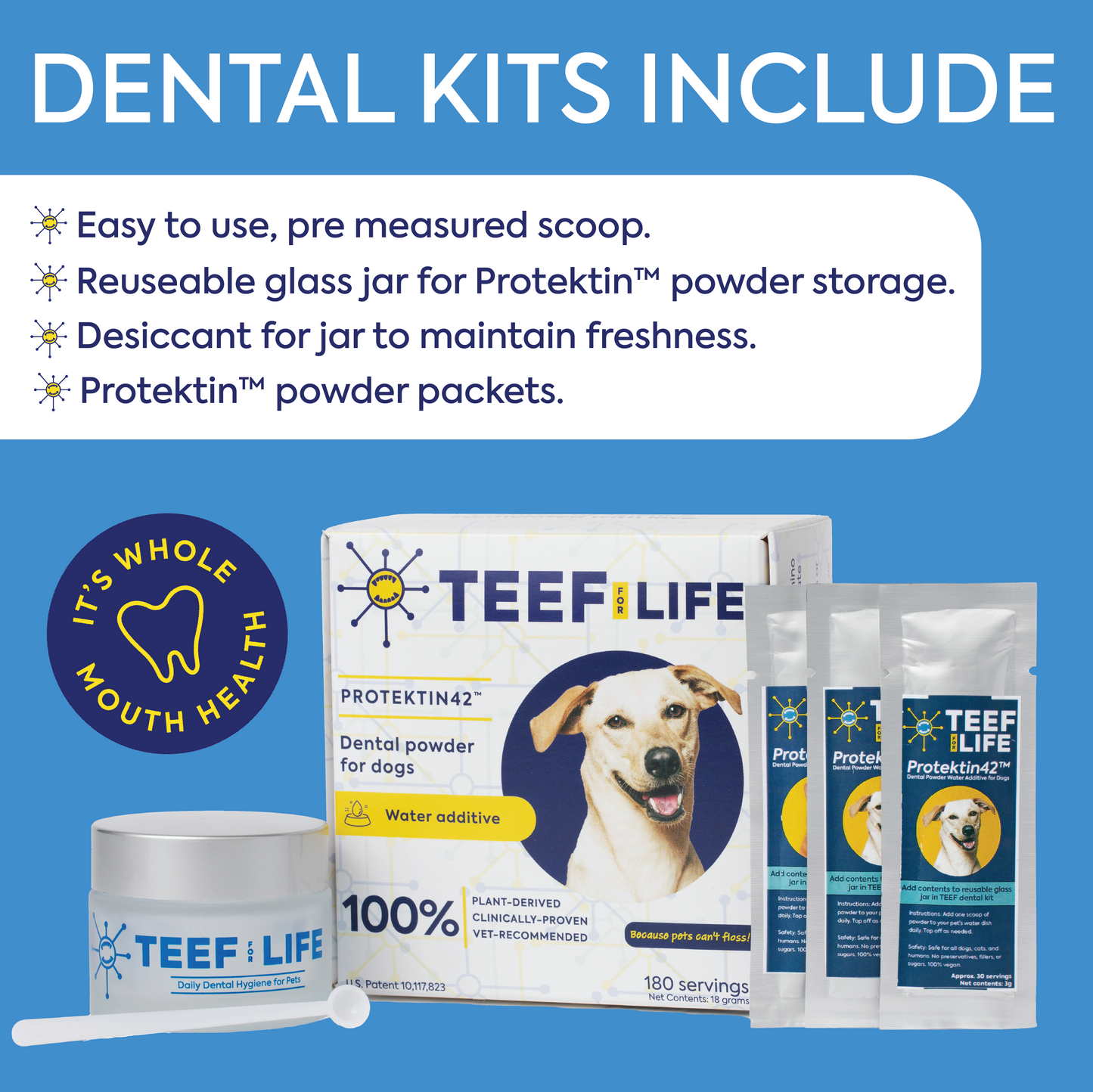 TEEF for Life - Protektin42+K™ - Dental Kit: Powder water additive for ALL pets + Kidney care