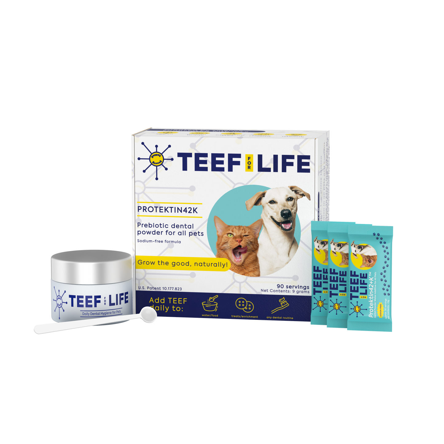 TEEF for Life - Protektin42K - Kit: Prebiotic Dental Powder for ALL pets (Sodium-free)